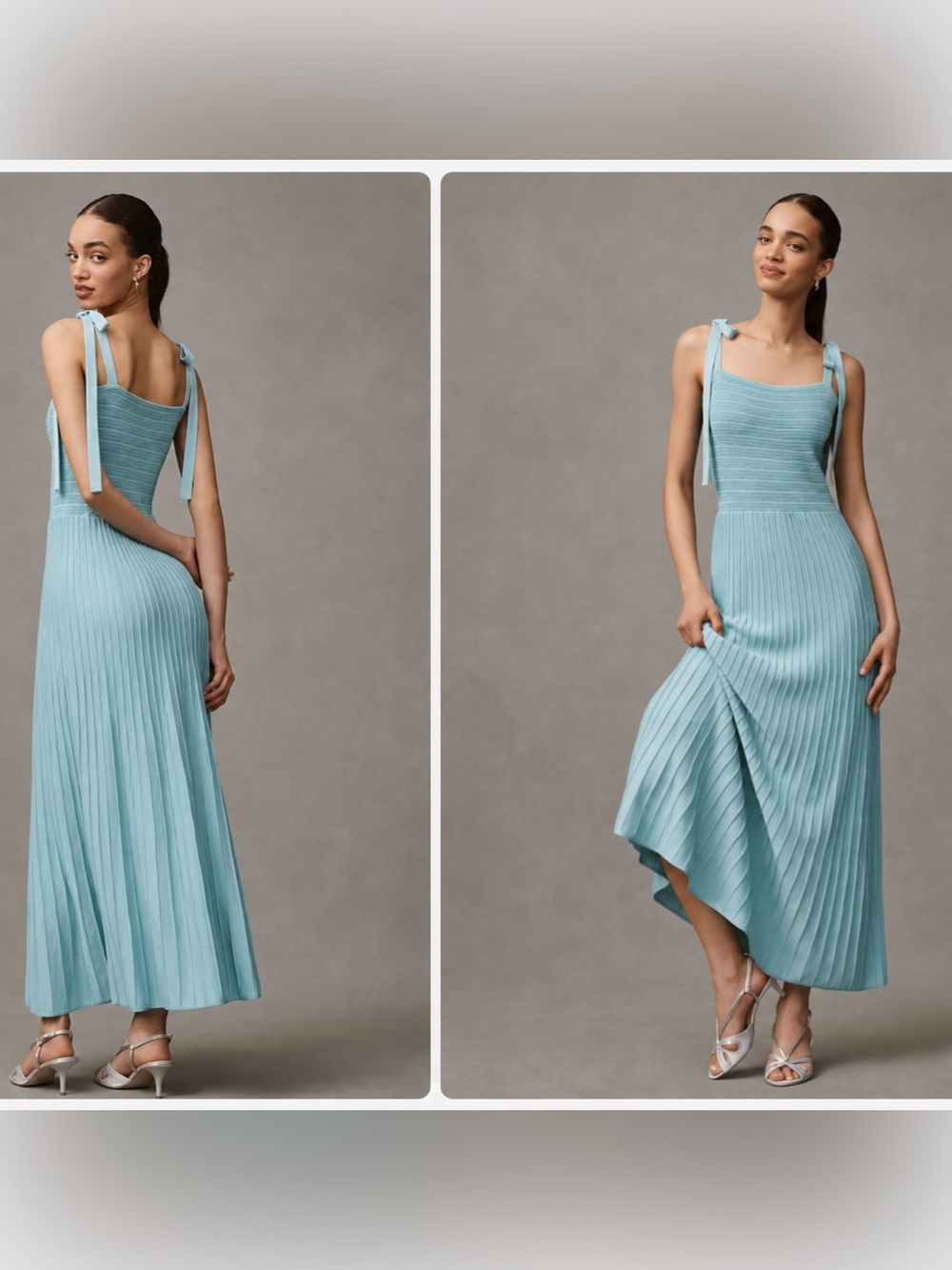 Endless Rose Blue Pleated Knit Maxi Dress Tie Strap Size M